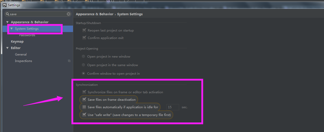 phpstorm取消自动保存,修改快捷键并标识修改的文件为星星标记